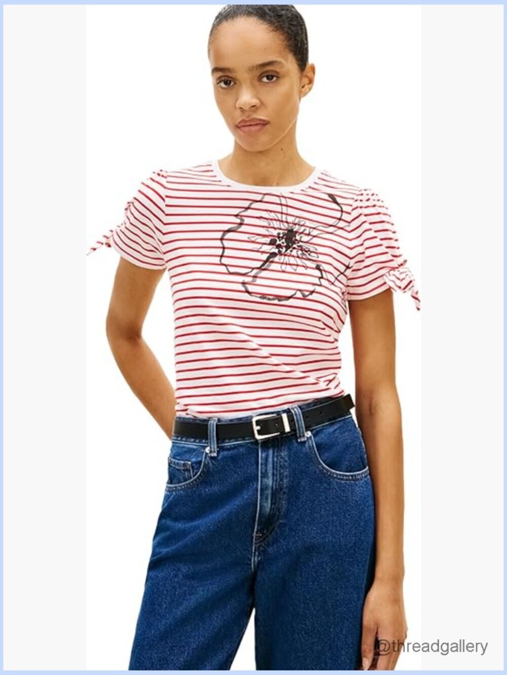 Short Sleeve Cotton Crew Neck T-Shirt with Bow Tie Detail